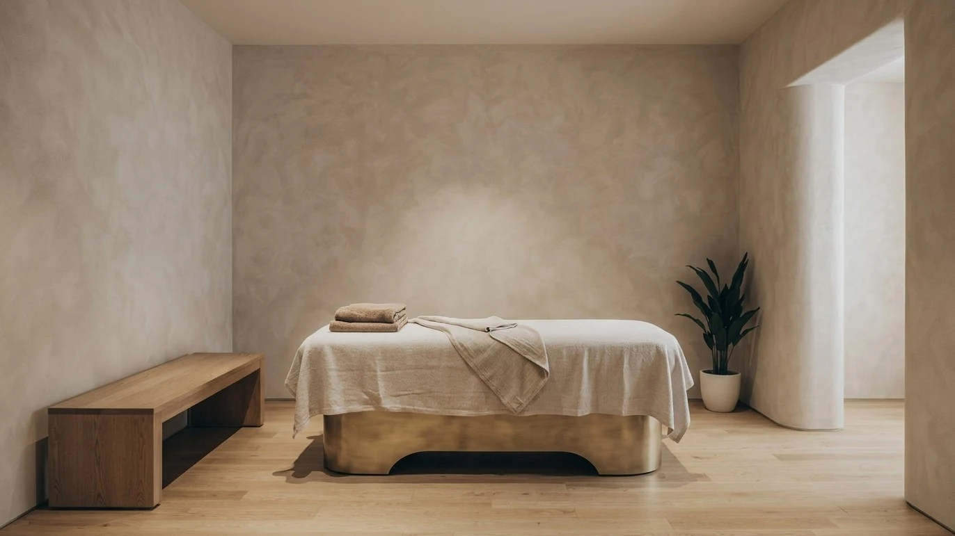 Iluminación de sala de tratamiento de spa con luz cálida difusa y alto CRI