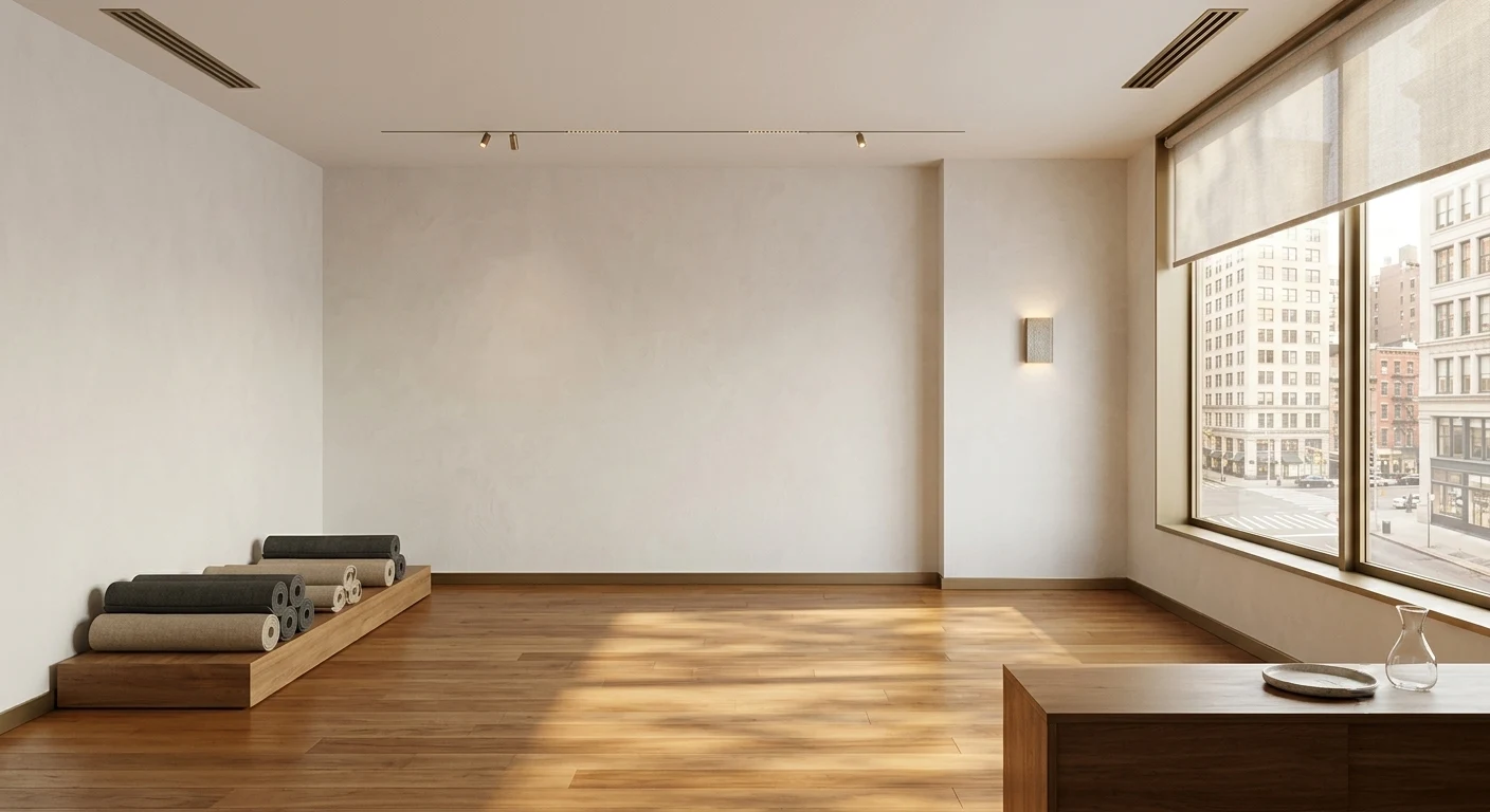 Sala de yoga en hotel urbano de negocios con luz natural